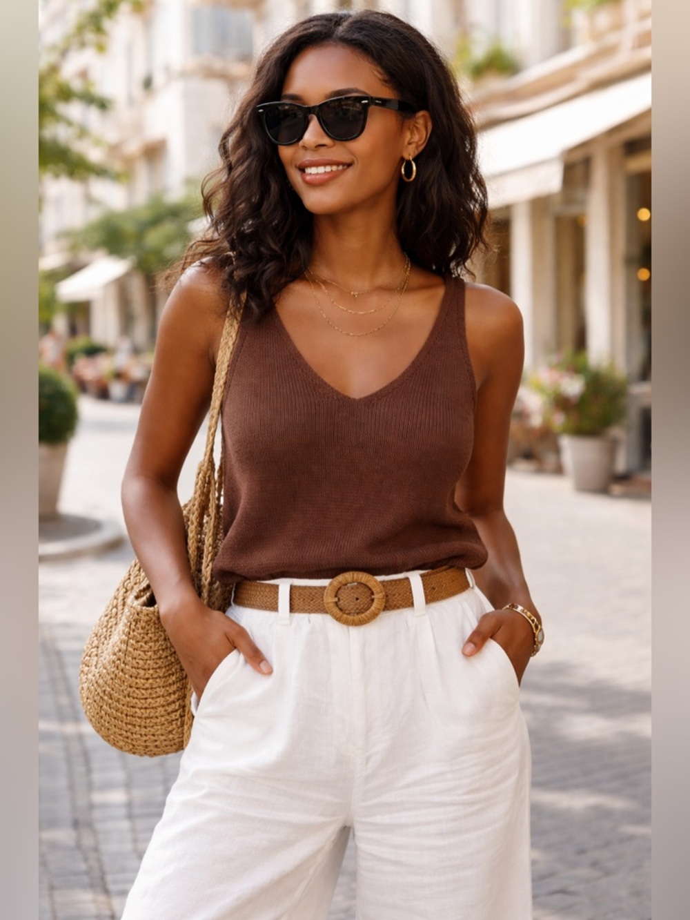 Organic Cotton Brown Knit Tank | Euro Chic Minimalist | Sz S